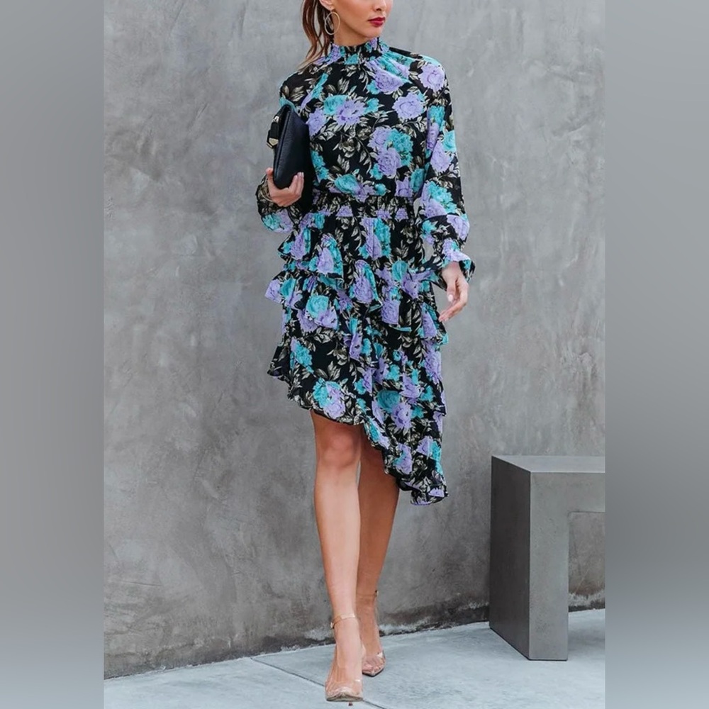 Floral asymmetrical high neck dress NEW WITH TAGS